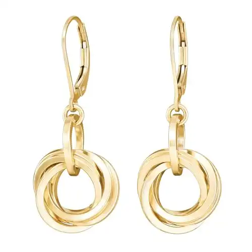 Leverback 14K Gold Filled Dangling Earrings - Dressy Love Knot Gold Dangle Earrings For Women Circle Chunky Gold Earrings for Women Trendy - Elegant Jewelry Gift Idea for Wife or Mother