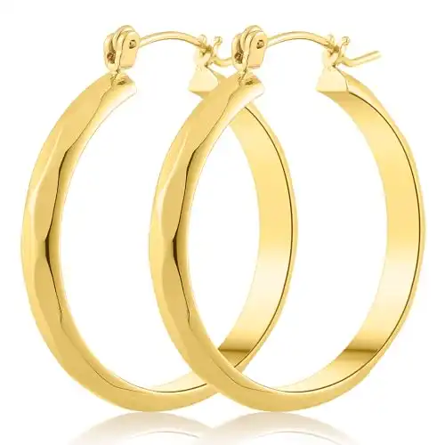 Ongerek 14k Gold Earrings for Women 14k Gold Hoop Earrings for Women Trendy Chunky, Hypoallergenic Earrings for Women Unique Pattern Gold Jewelry