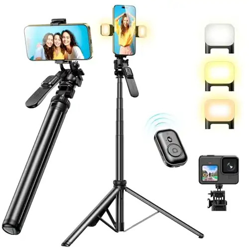 MAPLEPARTY 80" Phone Tripod, Tripod for iPhone & Selfie Stick Tripod Stand with Remote 2 Lights, All-in-1 360 Rotating Portable Travel Phone Tripod Stand for iPhone Cell Phone Android Camer.....