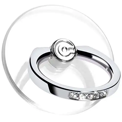 Transparent Phone Ring Holder Grip - EI Sonador Clear Cell Phone Ring Stand Holder Finger Grip Kickstand 360 Rotation, Compatible with Most of Phones, Tablets and Case (2 Silver Diamond)