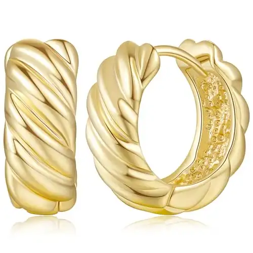 Chantel Yorke 14K Gold Hoops 14 Karat Gold Hoop Earrings Twisted Thick Small Gold Hoop Earrings Mini Hoop Earrings Hinged Snap Back Gold Earrings Hoops