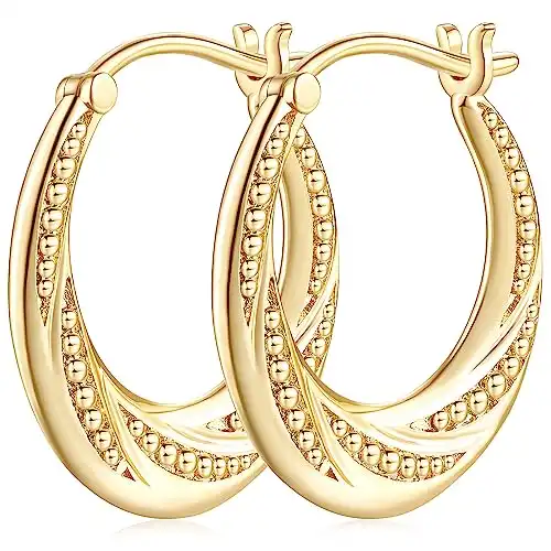 HOBATS 14K Gold Hoop Earrings for Women Small Gold Hoop Earrings 14K Gold Earrings Rotating Small Ball Design Comfortable Gold Earrings for Women Hoop Earrings Womens Jewelry (22mm)