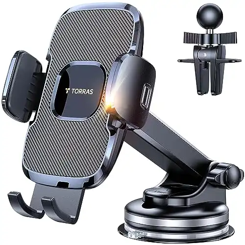 TORRAS Latest Cell Phone Holder for Car, [Enhanced Suction Cup] Car Phone Holder Mount Dashboard/Windshield/Air Vent, Car Phone Mount Fits for iPhone 14 13 12 Pro Max, S21 20+Ultra Note 20