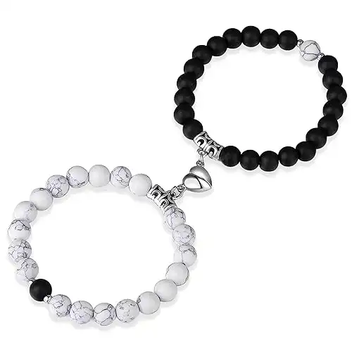 Crystal Vibe Couples Bracelets - Black and White Beads Bracelet for Couples - Relationship Gifts Couple Bracelets for Boyfriend and Girlfriend