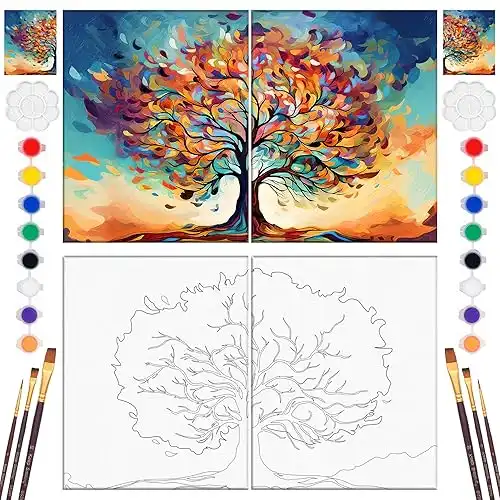 QUANWAISJ 2pack 8 "x 10" Paint and sip kit for Adults pre Drawn Canvas for Painting,Date Night Painting kit for Couples DIY Paint Party Favors(Tree of Life)