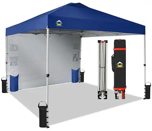 CROWN SHADES Canopy Tent 10x10 Pop Up Canopy Outdoor Shade with Pockets Sidewall, Easy Up Sun Shelter with One Person Set Up Center Lock, Portable Instant Camping Beach Canopy Tents, Navy Blue