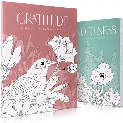 Beautiful Adult Coloring Book Set of 2 for Relaxation – Gratitude and Mindfulness Books with Inspirational Quotes Making it a Great Gift – Perfect Stress-Relieving Books Fun to Color for W...