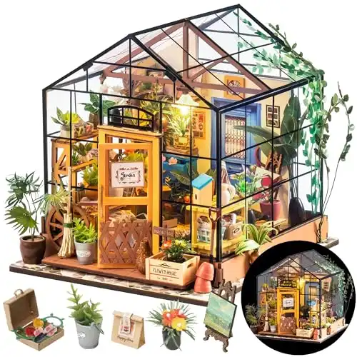 Rolife DIY Miniature House Kit Greenhouse, Tiny House Kit for Adults to Build, Mini House Making Kit with Furniture, Halloween/Christmas Decorations/Gifts for Family and Friends (Cathy’s Greenho...