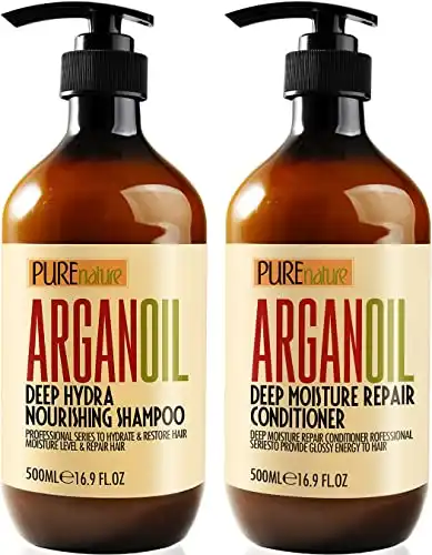 Argan Oil Shampoo and Conditioner Set - Sulfate Free Moroccan Care with Keratin - For Curly, Straight, Dry and Damaged Hair - Moisturizing, Hydrating, Anti Frizz Salon Technology