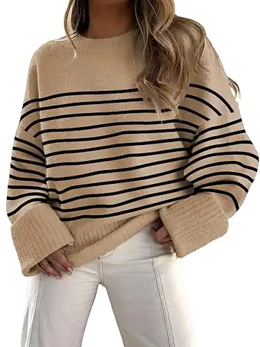 ANRABESS Women's Oversized Crewneck Long Sleeve Fuzzy Knit Casual Chunky Warm 2024 Fall Pullover Sweaters Top Trendy Outfits