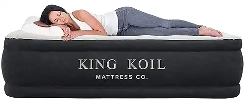 King Koil Luxury Full Size Plush Pillow Top Air Mattress with Built-in High-Speed Pump for Home, Camping & Guests-Inflatable Airbed Double High Blow Up Mattress, Durable, Waterproof - 1-Year Warra...