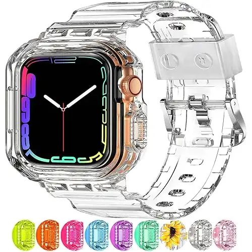 XYF Compatible for Crystal Clear Apple Watch Bands, 45mm 44mm 46mm 42mm 41mm 40mm 38mm 49mm Bumper Case for Men Women Jelly Sport Case Band for iWatch Ultra 2/1 Series 10 9 8 7 SE/6 5 4 3 2 1