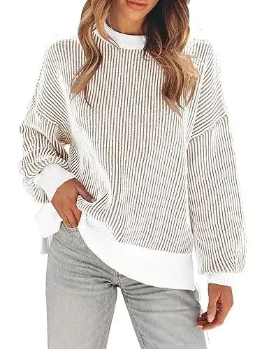 Womens Sweaters Fall 2024 Clothes Oversized Long Sleeve Colorblock Striped Knit Pullover Tops Casual Winter Trendy Outfits