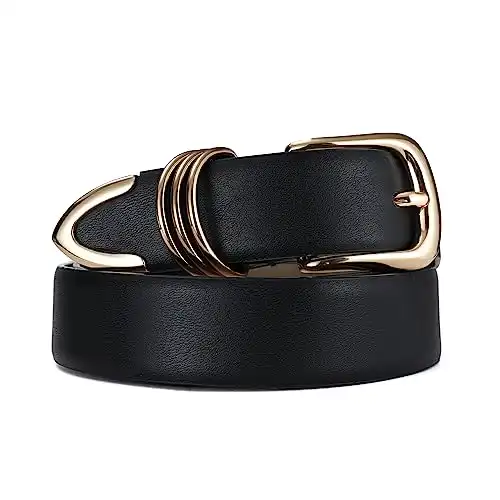 RISANTRY Women's Black Belts with Gold Buckle Elegant Leather Waist Belt Ladies Belts for Jeans Dress & Casual Wear