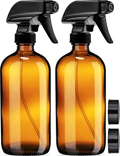 Empty Amber Glass Spray Bottles - 2 Pack - Large 16oz Refillable Bottle is Great for Essential Oils, Plants, Cleaning Solutions, Hair Mister - Durable Nozzle w/Fine Mist and Stream Setting