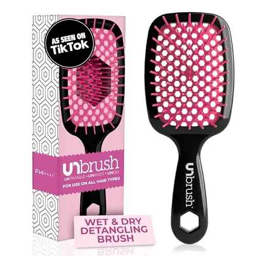 FHI Heat UNbrush Detangling Brush for Pain-Free Brushing on All Wet or Dry Hair Types Durable DuoFlex Anti-Static Bristles, Lightweight Handle, Vented Hair Brush, Cherry Blossom