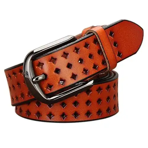 Hollow Leather Belts for Women, Soft Leather Womens Belts with Pin Buckle