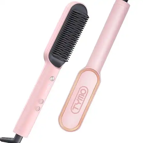 TYMO Ring Hair Straightener Brush Hair Straightening Iron with Built-in Comb, 20s Fast Heating & 5 Temp Settings & Anti-Scald, Perfect for Professional Salon at Home, Sakura Pink