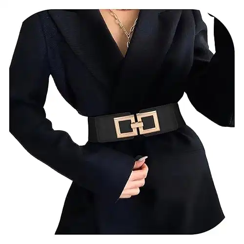 Wide Belts for Women Fashion Elastic Belt for Dresses Vintage Waist Belt Ladies Stretchy Belt Gold Buckle