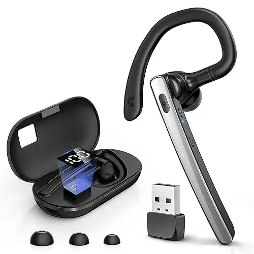 Bluetooth Headset V5.3, Wireless Bluetooth Earpiece with 600mAh Charging Case, 110H Playtime, Hands Free Headset for Cell Phone and Computer with Built-in Microphone for Work Trucker Office