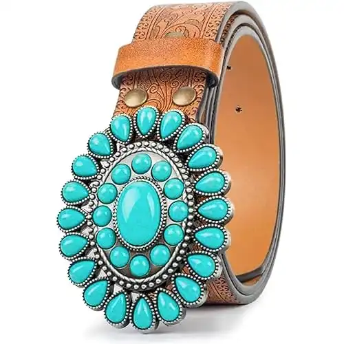 UTOWO Women Western-Turquoise-Belt Embossed-PU-Leather-Cowgirl-Belt Applies-Jeans-Pants-Dresses for Rodeo-Country-Concert