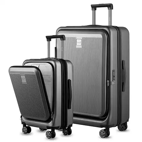 LUGGEX Luggage Sets 2 Piece, 20 Inch Carry On Luggage with USB Port and 28 Inch Checked Luggage with Front Opening, Expandable Suitcase TSA Approve (Black, 20/28)