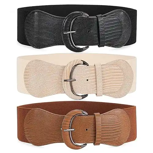 WHIPPY 3 Pack 4 Pack Women Wide Elastic Waist Belt Vintage Stretchy Belt Waistband for Ladies Dresses